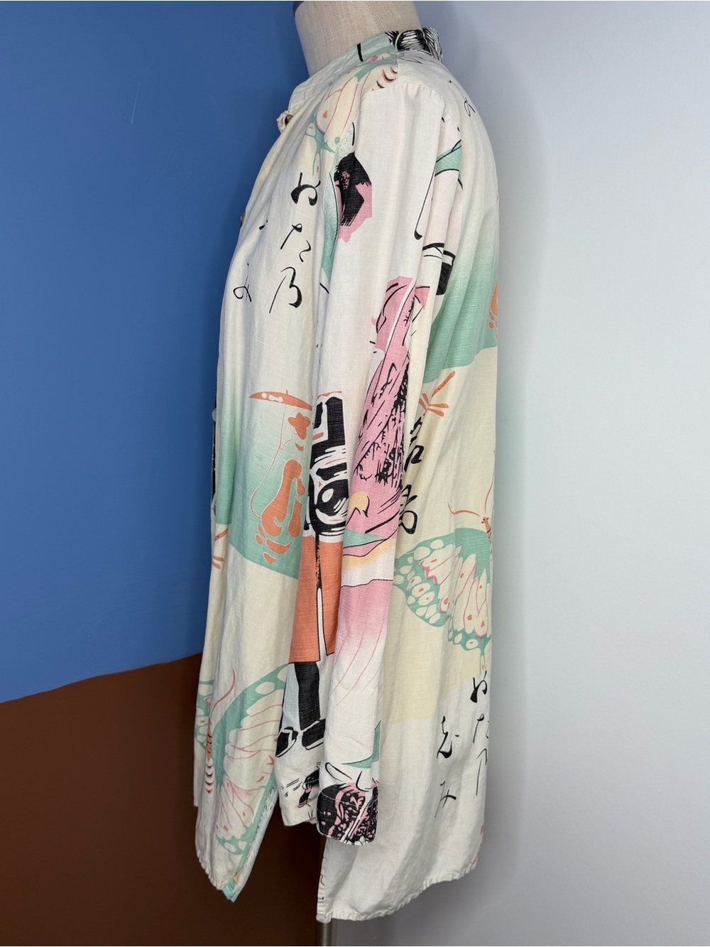 Vintage Citron Santa Monica Butterfly Print Button-Front Shirt Jacket Silk Linen - Picture 5 of 8